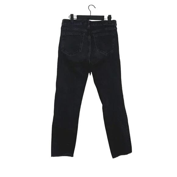 ZARA Slim Straight High Waisted Stretch Jeans Raw Hem 6 Rinsed Black #3059 - Picture 11 of 14